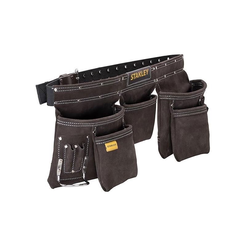 Stanley Leather Tool Belt Pouch Apron Professional Tool Belt Multi-Pockets Storage Organiser Integrated Hammer Loop Brown