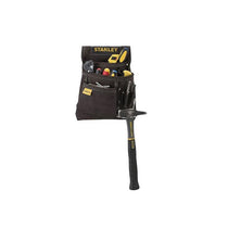 Stanley Leather Tool Pouch Double Pocket Nail Organiser And Hammer Loop Dark Brown