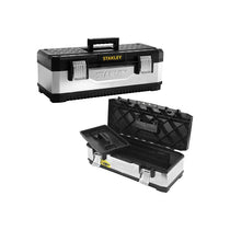 Stanley Galvanised Metal Toolbox Chest 26 Inch Heavy Duty Tool Box With Tote Tray Silver/Black