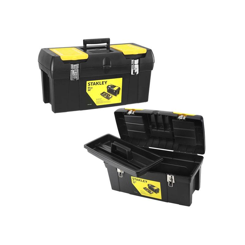 Stanley 24-Inch Portable Tool Box With Metal Latches Removable Tote Tray And 2 Lid Organizers (60cm) Black/Yellow