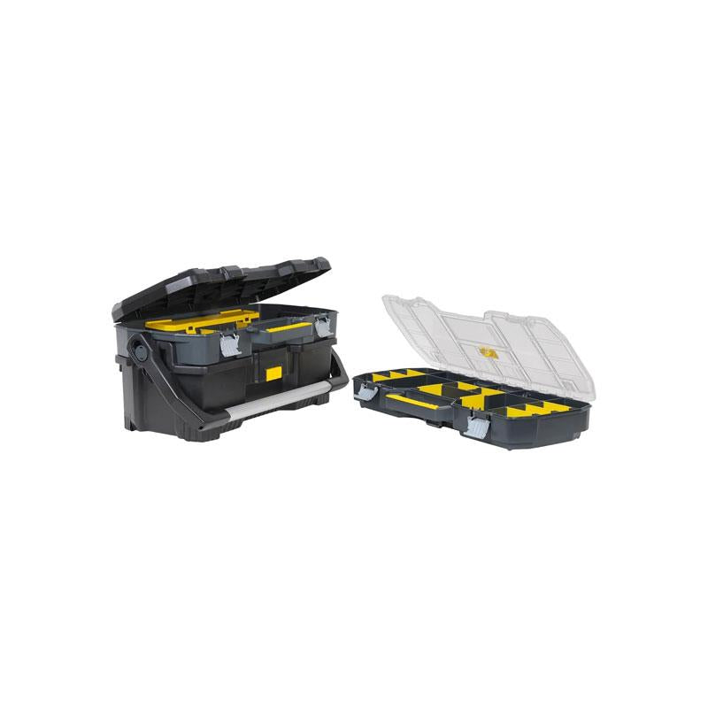 Stanley 24-Inch Heavy Duty Toolbox Tote With Portable Organizer Removable Dividers And Metal Latch (60cm) Black/Yellow