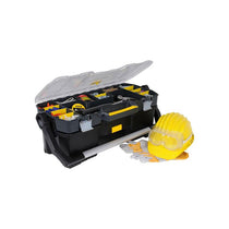 Stanley 24-Inch Heavy Duty Toolbox Tote With Portable Organizer Removable Dividers And Metal Latch (60cm) Black/Yellow
