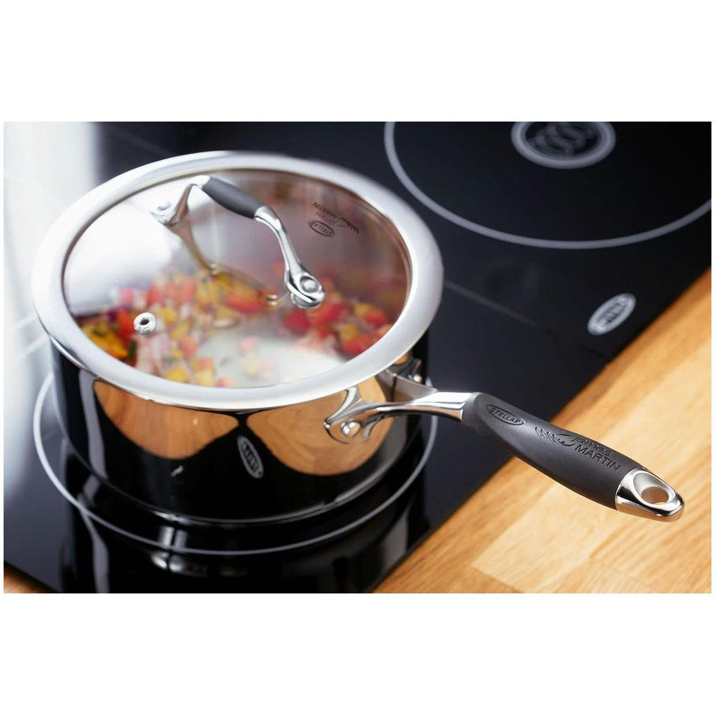 Stellar James Martin 18cm 2.5L Stainless Steel Saucepan With Vented Tempered Glass Lid Induction And Oven Safe Silver