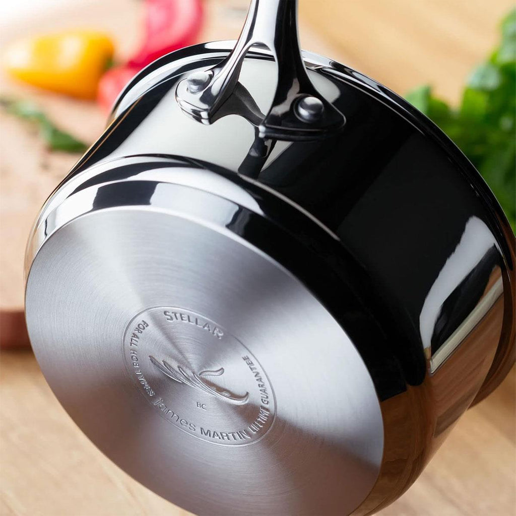 Stellar James Martin 18cm 2.5L Stainless Steel Saucepan With Vented Tempered Glass Lid Induction And Oven Safe Silver