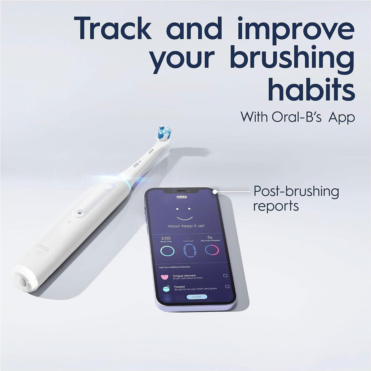 Oral-B iO4 Rechargeable Electric Toothbrush With Travel Case 4 Brushing Modes And Smart Pressure Sensor White