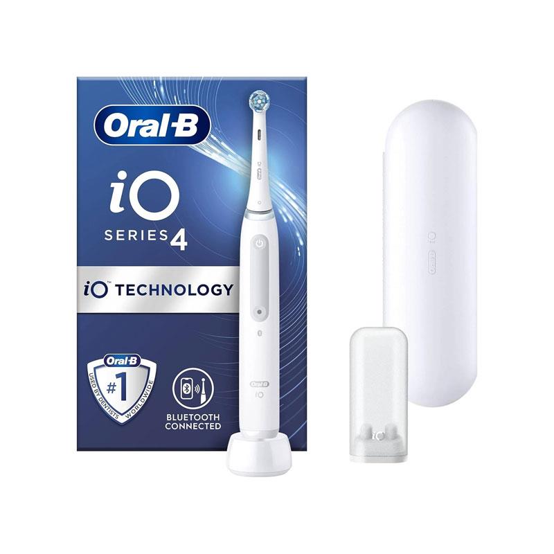 Oral-B iO4 Rechargeable Electric Toothbrush With Travel Case 4 Brushing Modes And Smart Pressure Sensor White