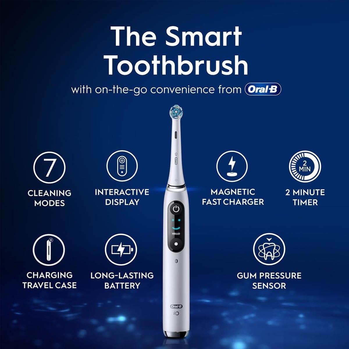 Oral-B iO9 Electric Toothbrush White With 1 Brush Head Charging Travel Case, 7 Cleaning Modes And App Connectivity