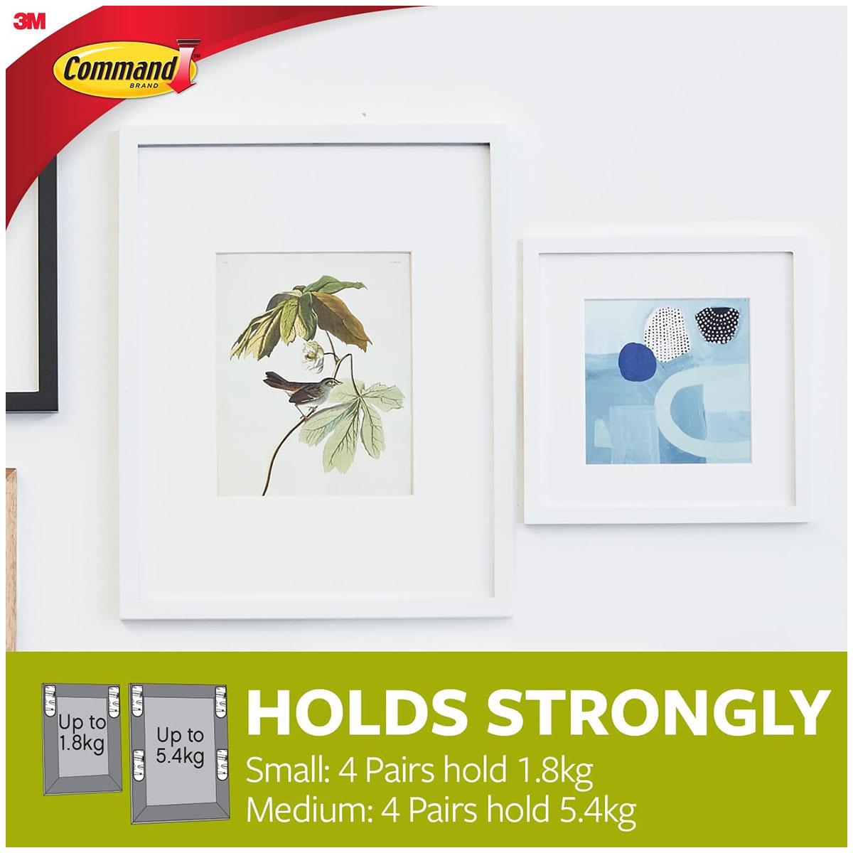 3M Command Large Picture Hanging Strips 4 Sets White Holds Up to 7.2 kg For Frames Up to 60 x 90 cm