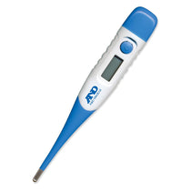 A&amp;D Medical Digital Flex Tip Thermometer Blue And White Oral Underarm And Rectal °C/°F Water-Resistant