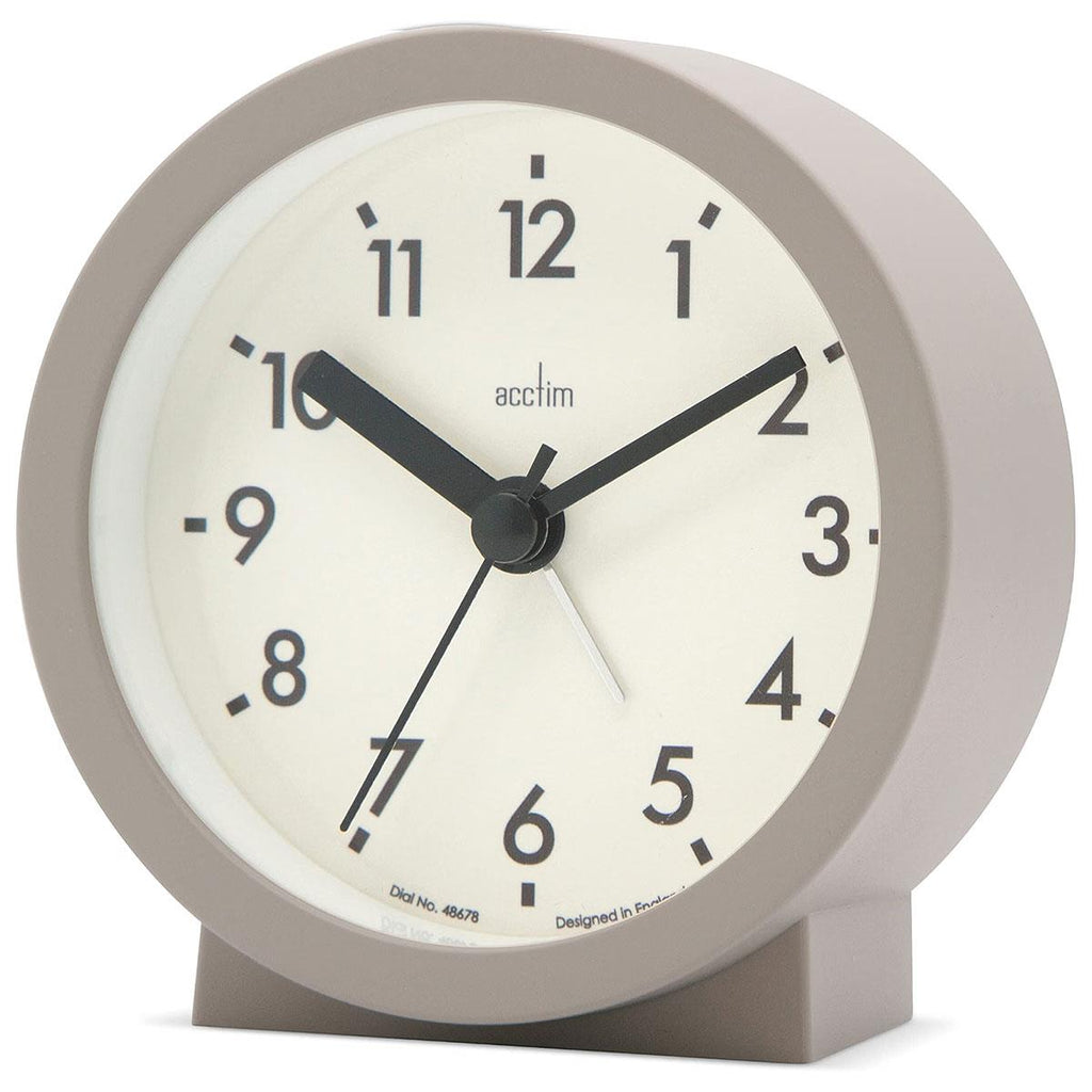 Acctim Gaby Small Analogue Alarm Clock Contemporary Round Quartz Bedside Clock Mocha Battery Powered