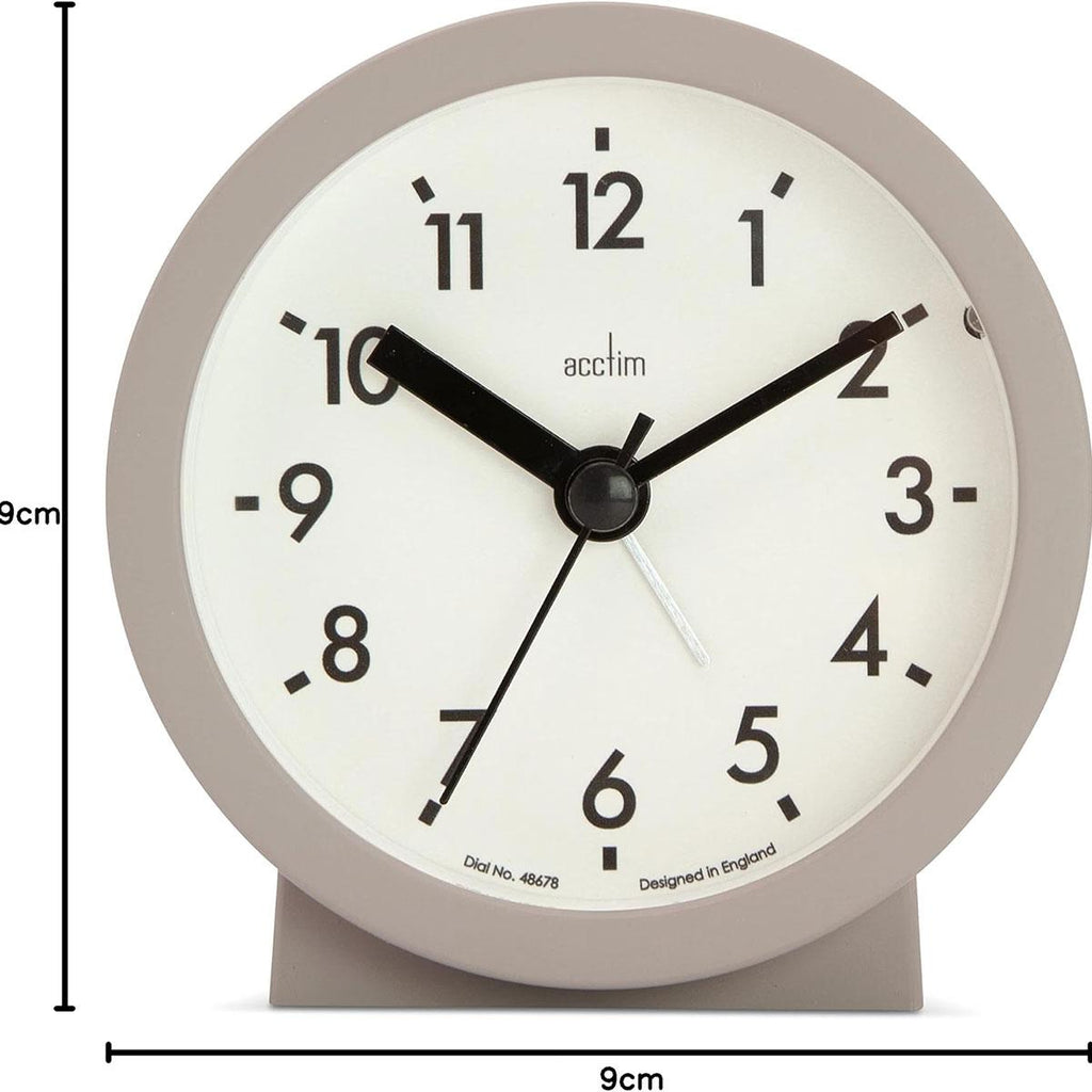 Acctim Gaby Small Analogue Alarm Clock Contemporary Round Quartz Bedside Clock Mocha Battery Powered