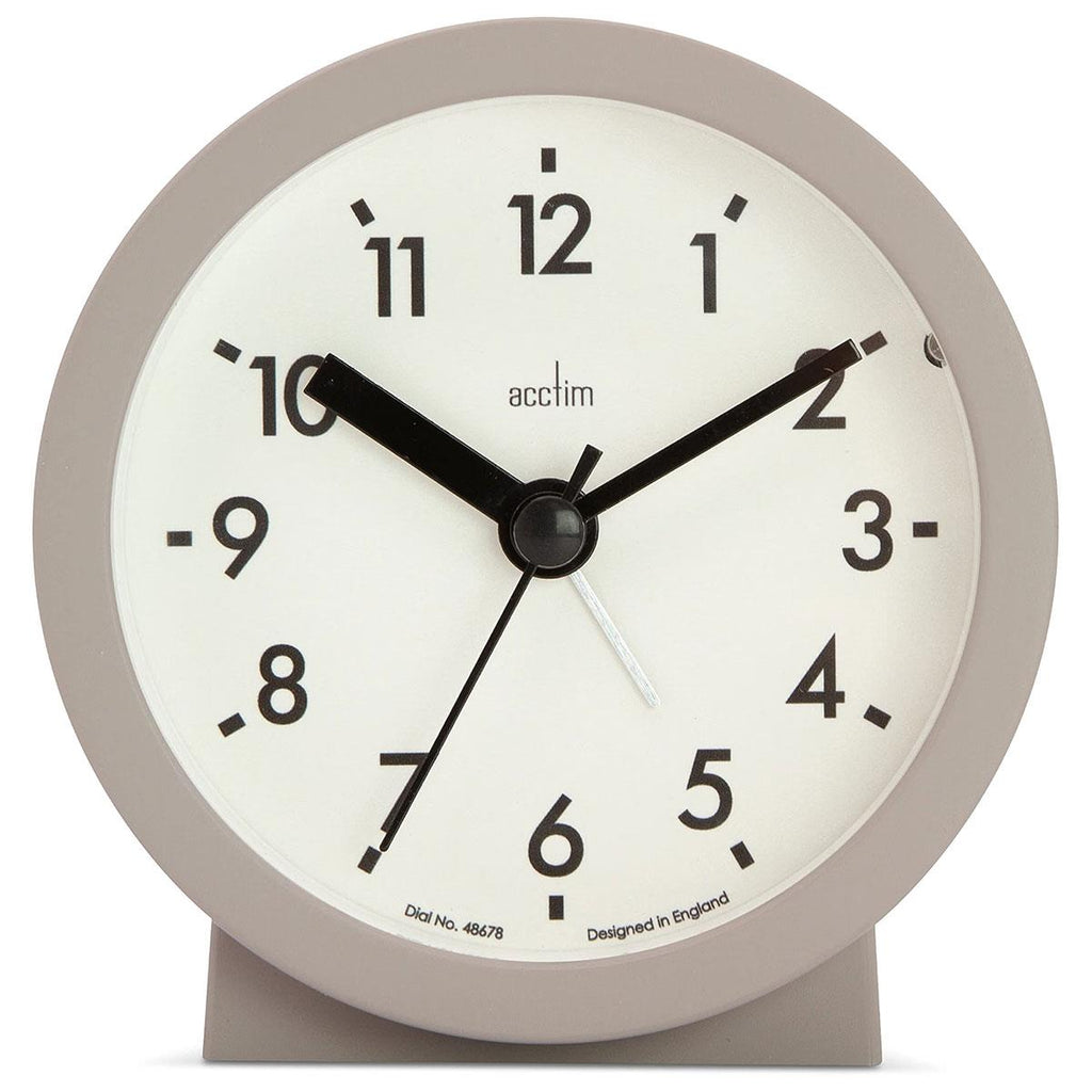 Acctim Gaby Small Analogue Alarm Clock Contemporary Round Quartz Bedside Clock Mocha Battery Powered