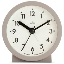 Acctim Gaby Small Analogue Alarm Clock Contemporary Round Quartz Bedside Clock Mocha Battery Powered
