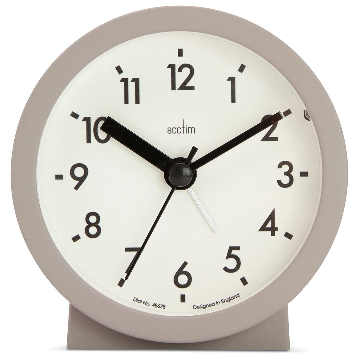Acctim Gaby Small Analogue Alarm Clock Contemporary Round Quartz Bedside Clock Mocha Battery Powered