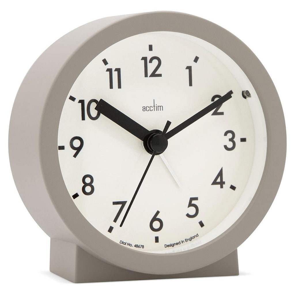 Acctim Gaby Small Analogue Alarm Clock Contemporary Round Quartz Bedside Clock Mocha Battery Powered
