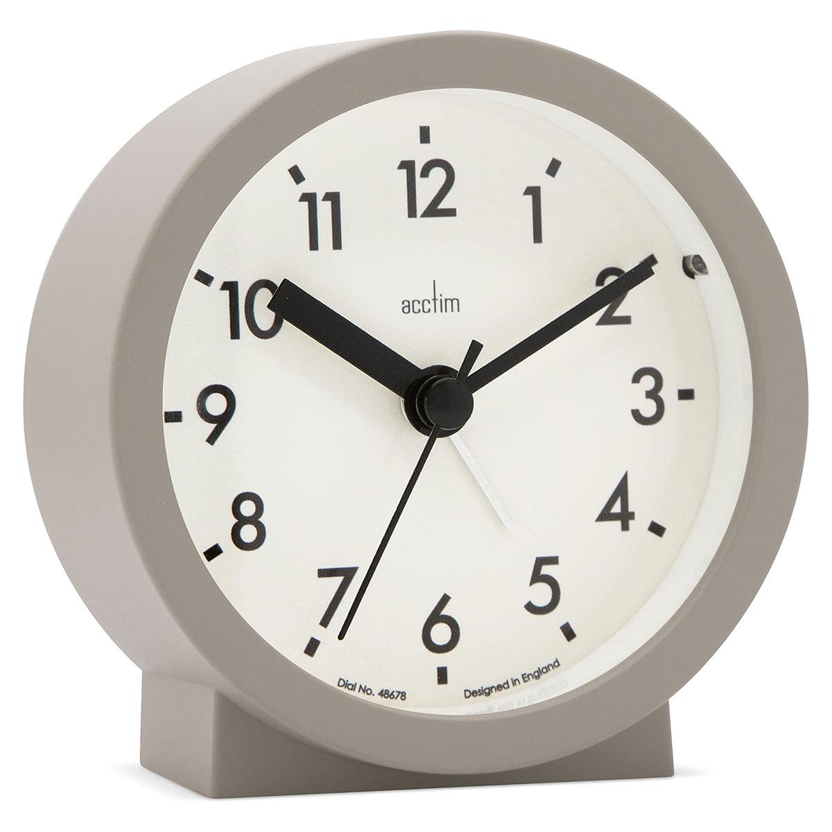 Acctim Gaby Small Analogue Alarm Clock Contemporary Round Quartz Bedside Clock Mocha Battery Powered