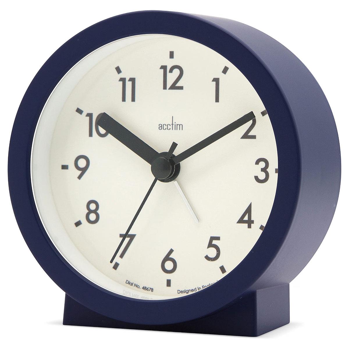 Acctim Gaby Small Analogue Alarm Clock Contemporary Round Quartz Bedside Clock Midnight Blue Battery Powered