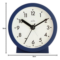Acctim Gaby Small Analogue Alarm Clock Contemporary Round Quartz Bedside Clock Midnight Blue Battery Powered