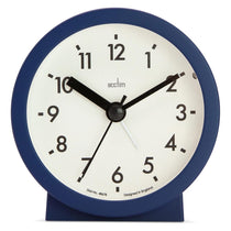 Acctim Gaby Small Analogue Alarm Clock Contemporary Round Quartz Bedside Clock Midnight Blue Battery Powered