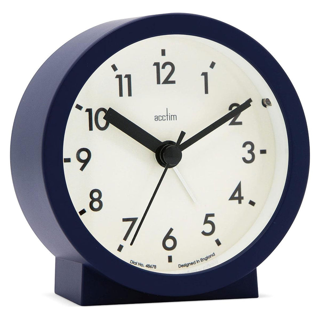 Acctim Gaby Small Analogue Alarm Clock Contemporary Round Quartz Bedside Clock Midnight Blue Battery Powered