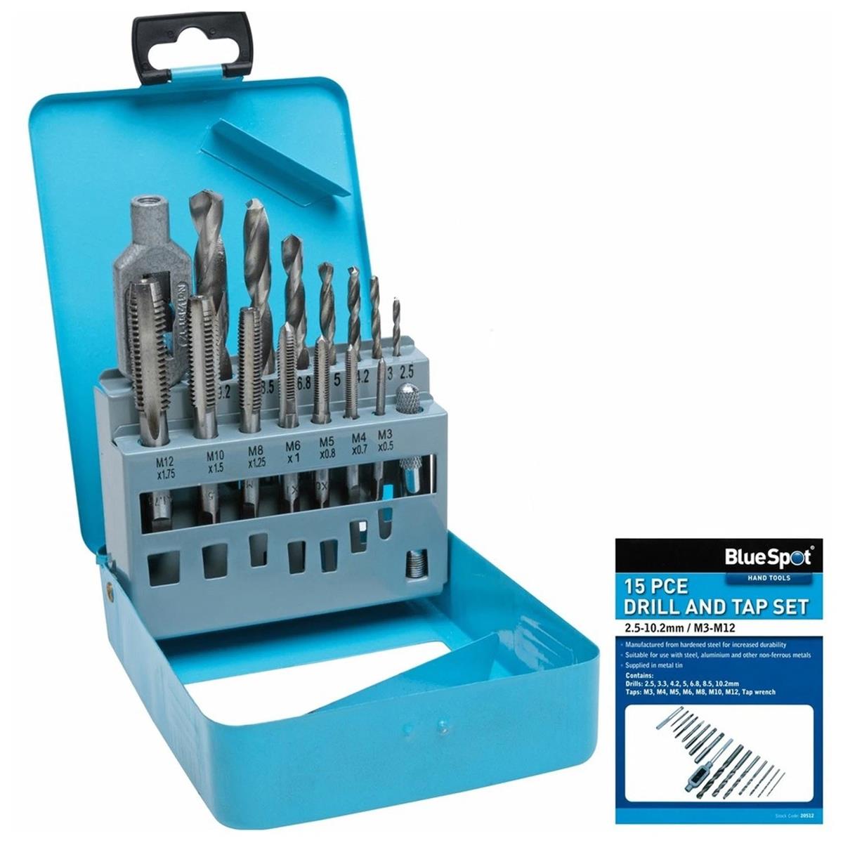Blue Spot Tools Drill And Tap Set (M3-M12) (2.5-10.2mm) - 15 Piece