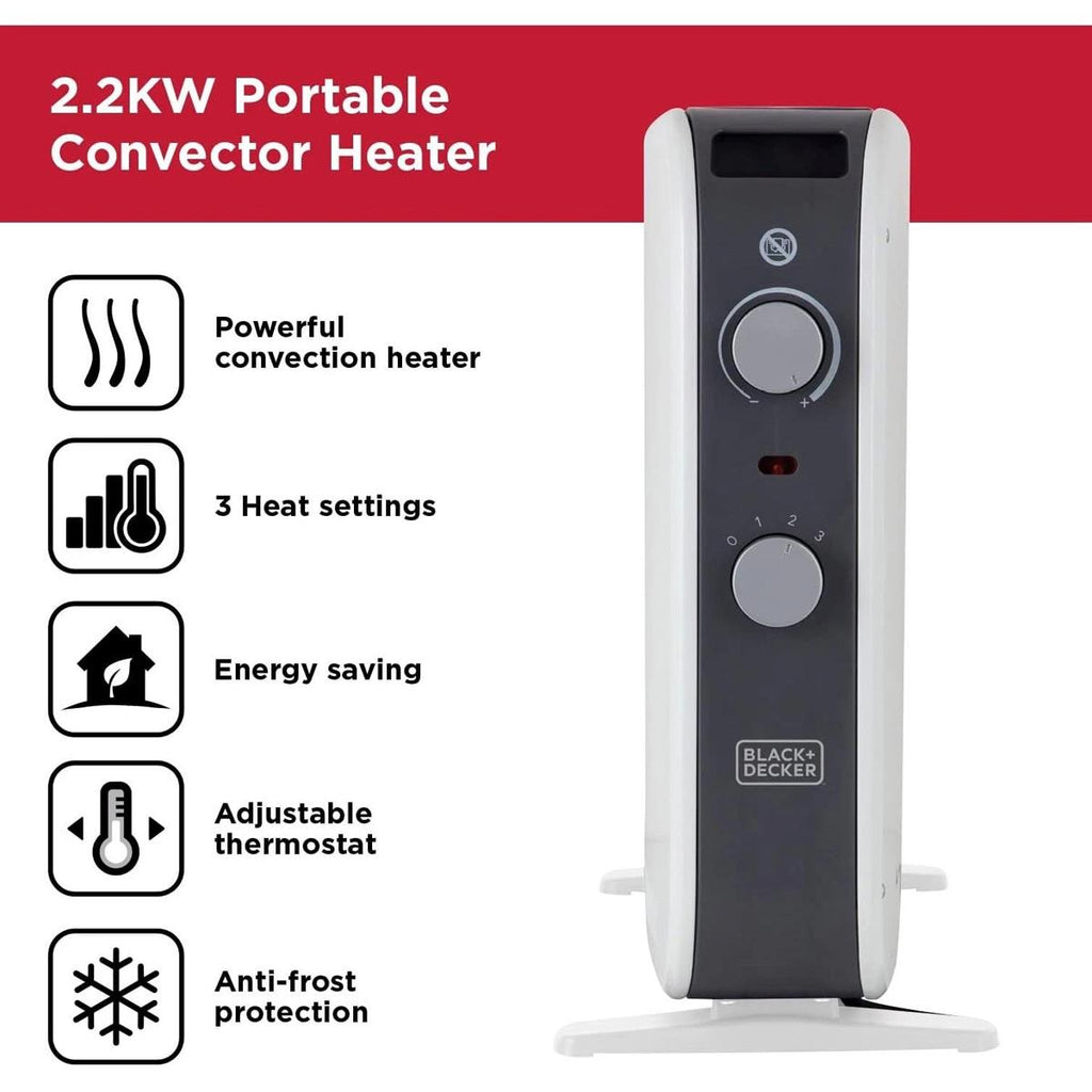 Black And Decker 2200W Portable Convection Heater 3 Heat Settings 800W 1200W 2200W Adjustable Thermostat White