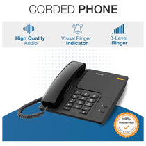 Alcatel T26 Corded Landline Phone Black Large Buttons 3 Level Ringer Mute Redial Key Illuminated Call Indicator