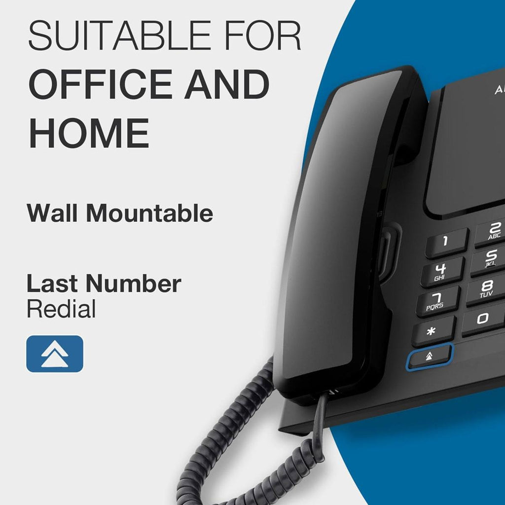 Alcatel T26 Corded Landline Phone Black Large Buttons 3 Level Ringer Mute Redial Key Illuminated Call Indicator