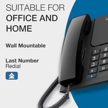 Alcatel T26 Corded Landline Phone Black Large Buttons 3 Level Ringer Mute Redial Key Illuminated Call Indicator
