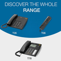 Alcatel T26 Corded Landline Phone Black Large Buttons 3 Level Ringer Mute Redial Key Illuminated Call Indicator
