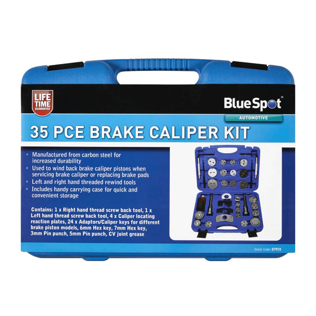 BlueSpot 35 Piece Brake Caliper Wind Back Tool Kit Left Right Hand Thread Piston Rewind Set With Storage Case