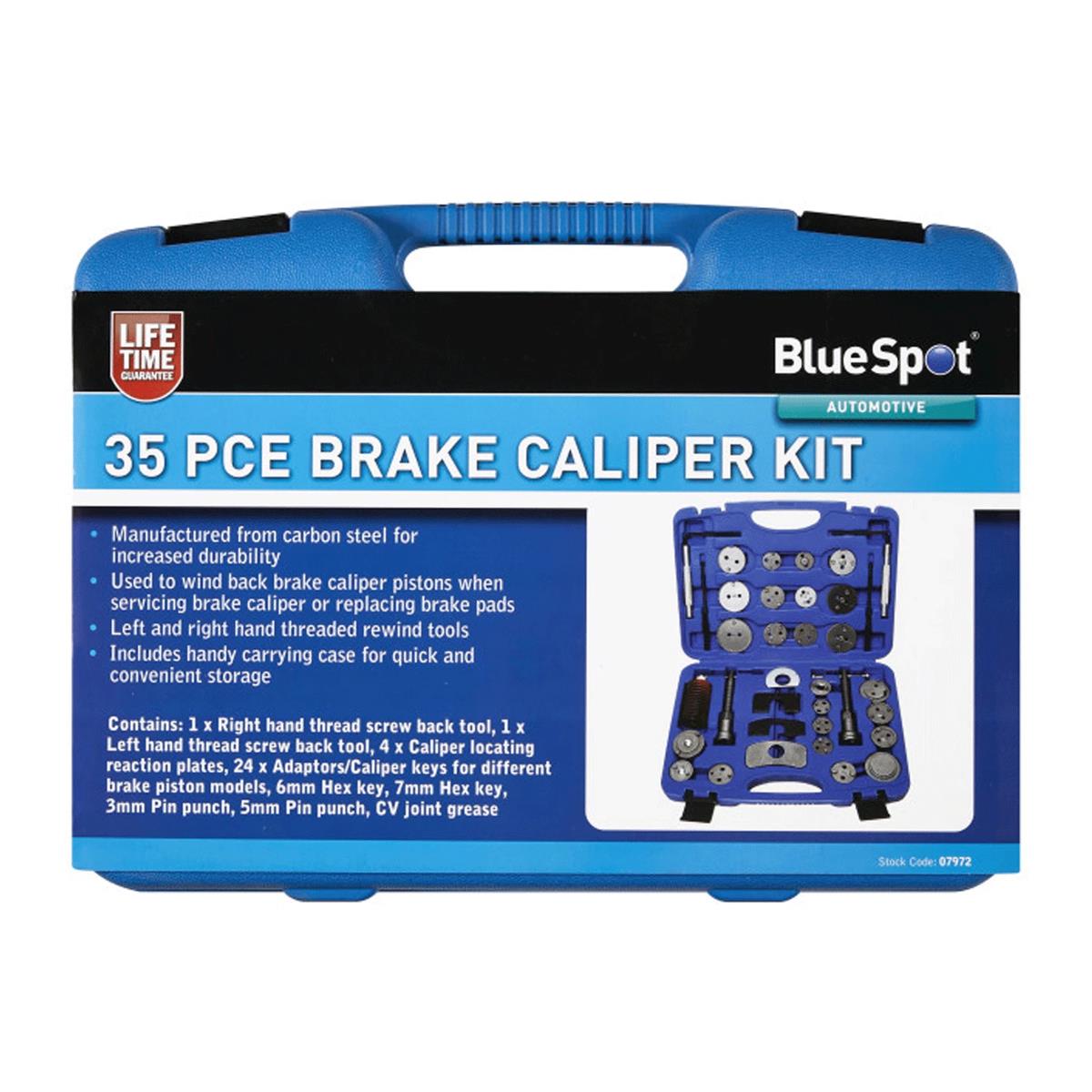 BlueSpot 35 Piece Brake Caliper Wind Back Tool Kit Left Right Hand Thread Piston Rewind Set With Storage Case