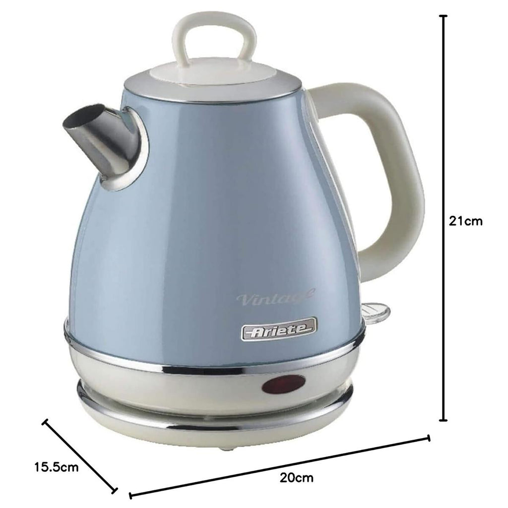 Ariete Vintage Retro Electric Jug Kettle 1 Litre 1600W Metal Cordless Jug With 360° Swivel Base Auto Shut-Off Blue