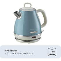 Ariete Vintage Retro Electric Jug Kettle 1 Litre 1600W Metal Cordless Jug With 360° Swivel Base Auto Shut-Off Blue