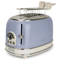 Ariete Vintage Blue 2-Slice Toaster 810W Metal Bread Toaster with 6 Browning Settings & Sandwich Tongs