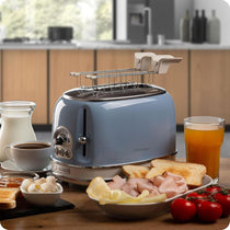 Ariete Vintage Blue 2-Slice Toaster 810W Metal Bread Toaster with 6 Browning Settings & Sandwich Tongs