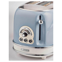 Ariete Vintage Blue 2-Slice Toaster 810W Metal Bread Toaster with 6 Browning Settings & Sandwich Tongs