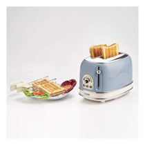 Ariete Vintage Blue 2-Slice Toaster 810W Metal Bread Toaster with 6 Browning Settings & Sandwich Tongs