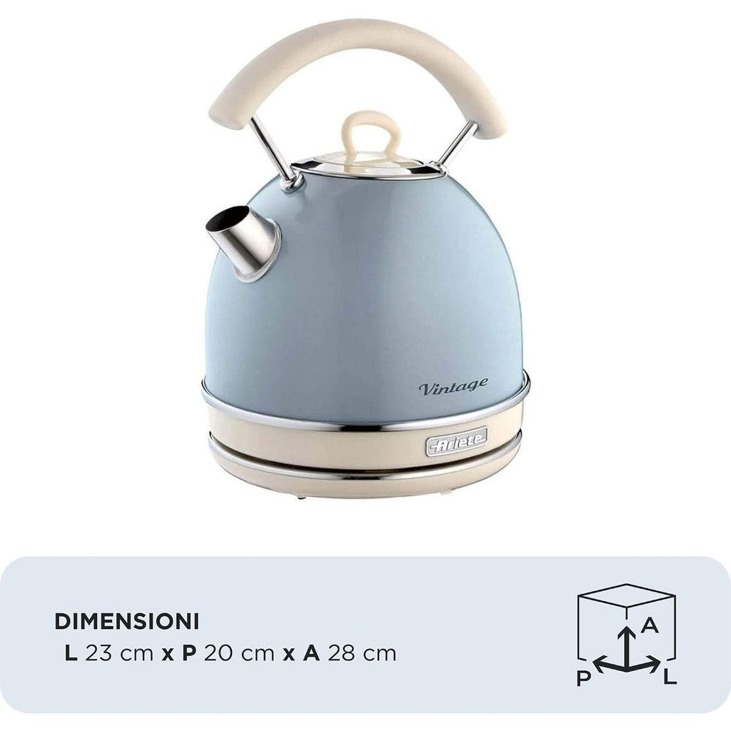 Ariete Cordless Electric Kettle Vintage Dome 1.7L 2000W Stainless Steel Glossy Blue