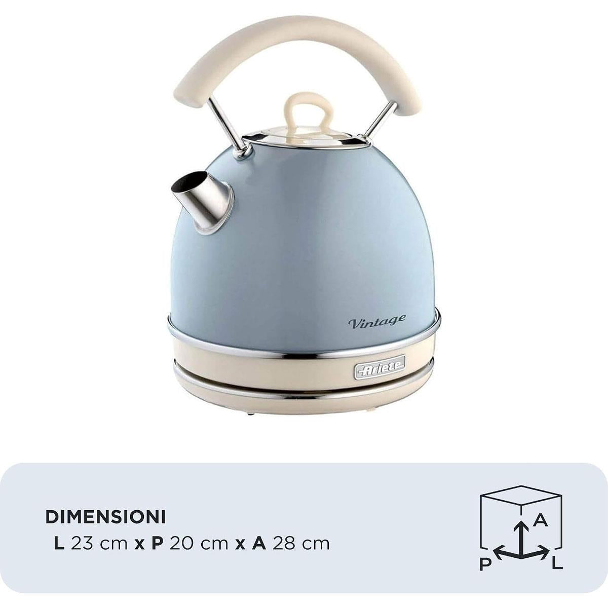 Ariete Cordless Electric Kettle Vintage Dome 1.7L 2000W Stainless Steel Glossy Blue