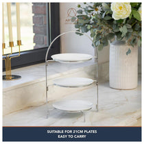 Artesa 3 Tier Afternoon Tea Cake Stand Silver Food Safe Metal Serving Display 29 x 19.5 x 43cm