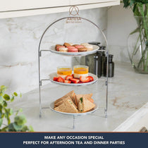 Artesa 3 Tier Afternoon Tea Cake Stand Silver Food Safe Metal Serving Display 29 x 19.5 x 43cm