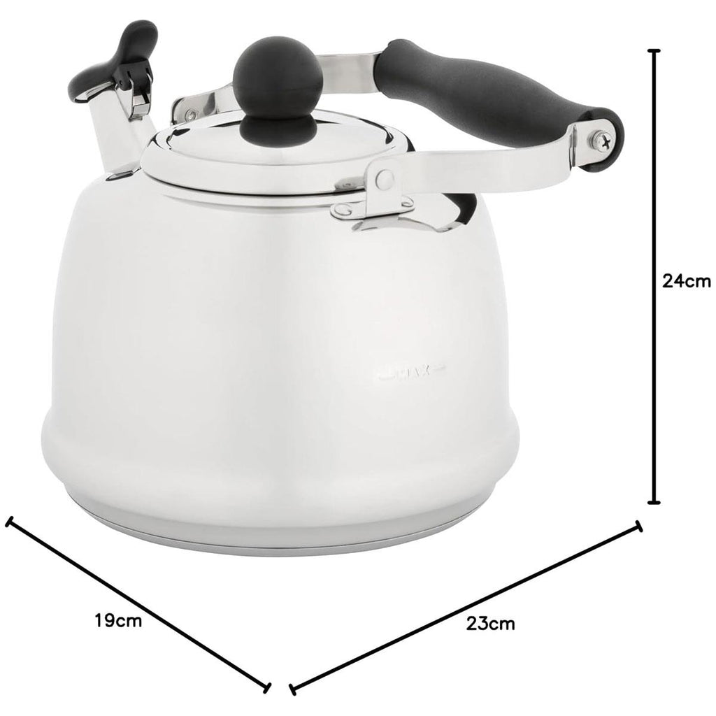 Judge 1.9L Stovetop Kettle Stainless Steel Whistling Kettle Heat Resistant Handle Non-Drip Spout All Hob Types