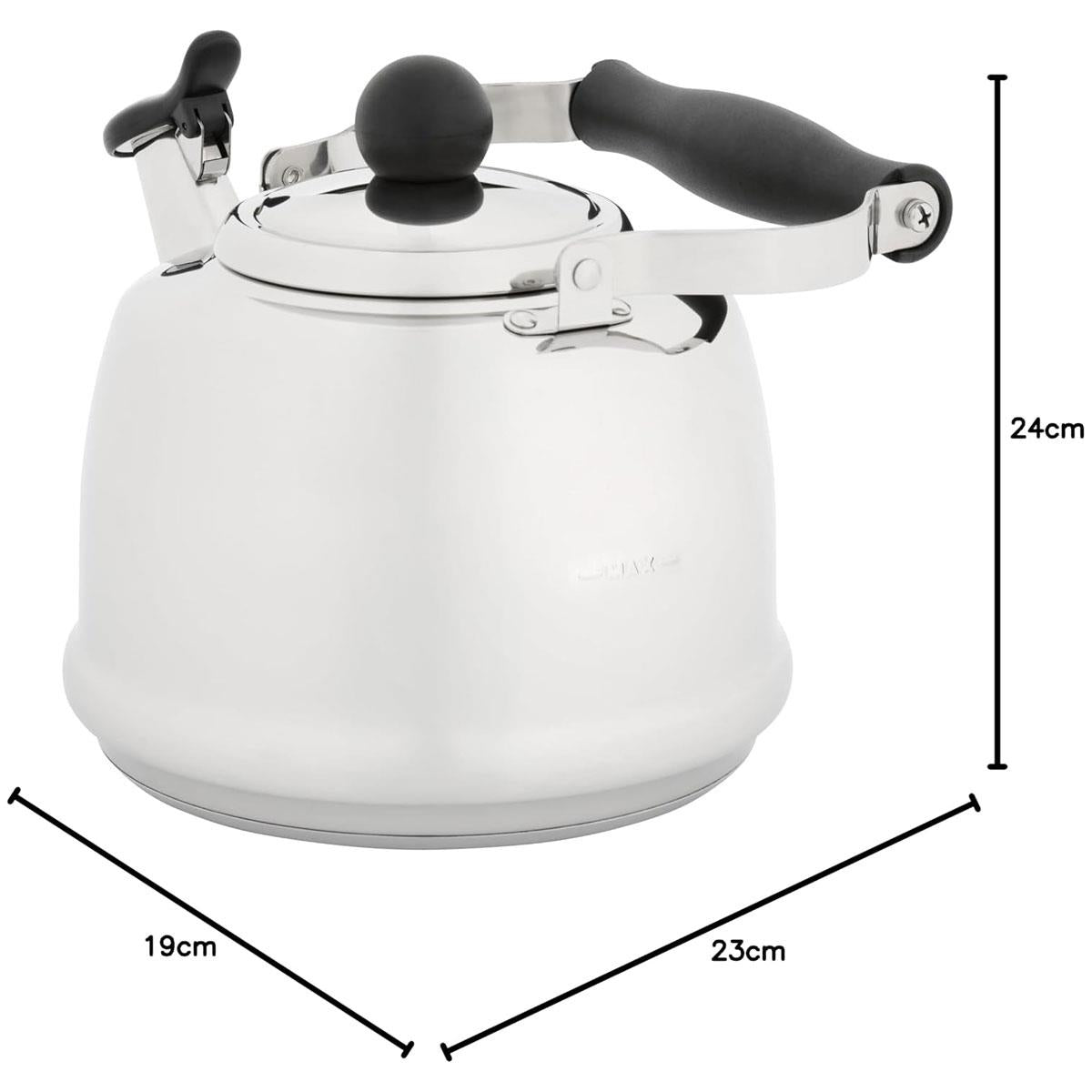 Judge 1.9L Stovetop Kettle Stainless Steel Whistling Kettle Heat Resistant Handle Non-Drip Spout All Hob Types