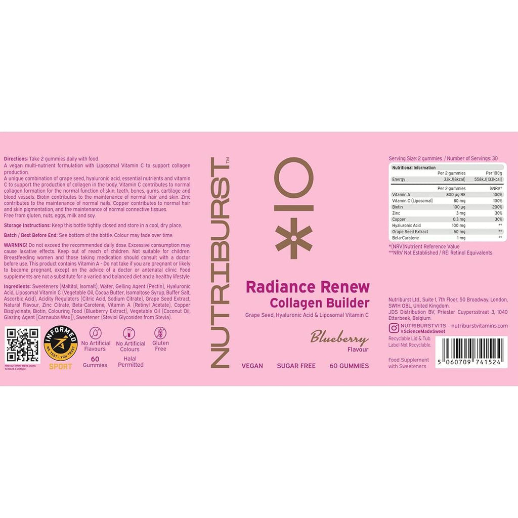 Nutriburst Vegan Radiance Renew Collagen Builder Gummies 60 Count