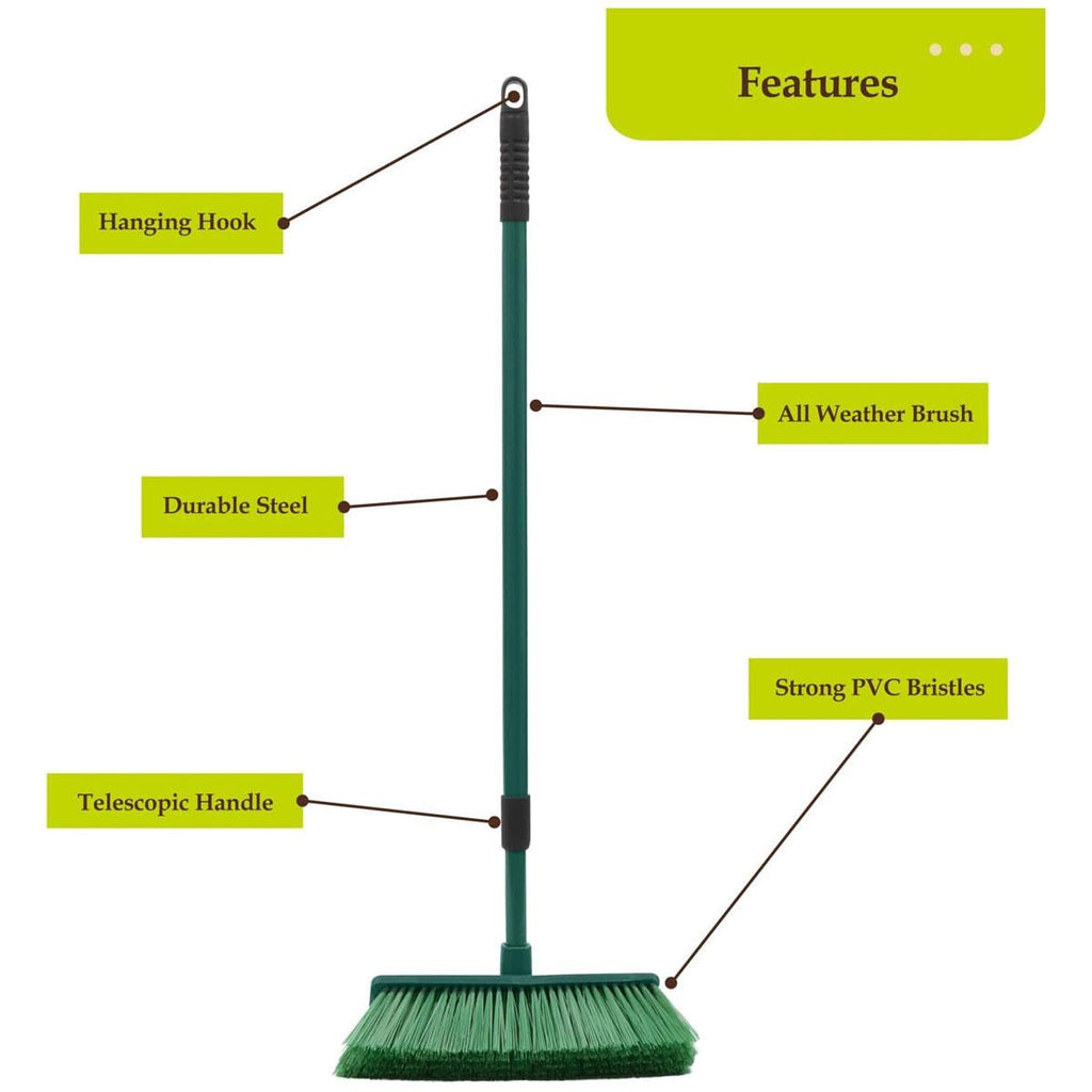 JVL Outdoor Hard Bristle Broom Green