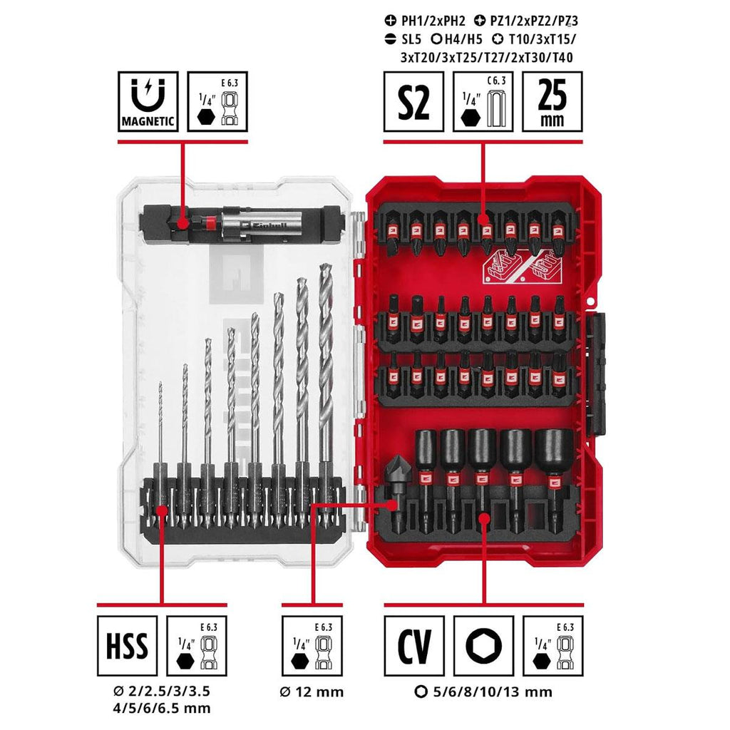 Einhell M-CASE Impact Resistant Bit And Metal Drill Bit Set 39 Piece