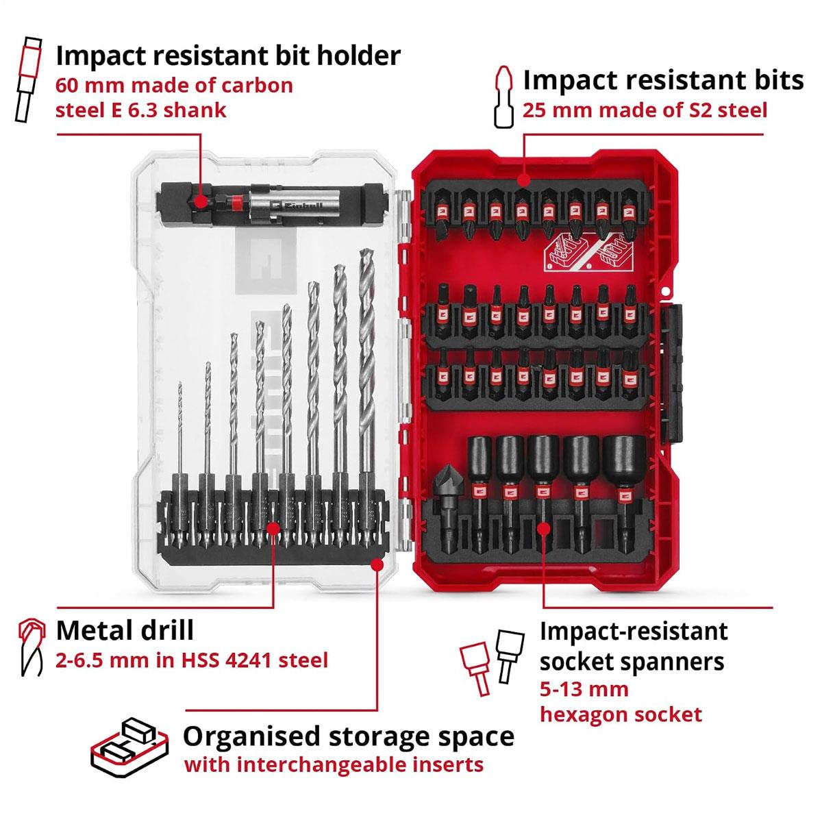 Einhell M-CASE Impact Resistant Bit And Metal Drill Bit Set 39 Piece