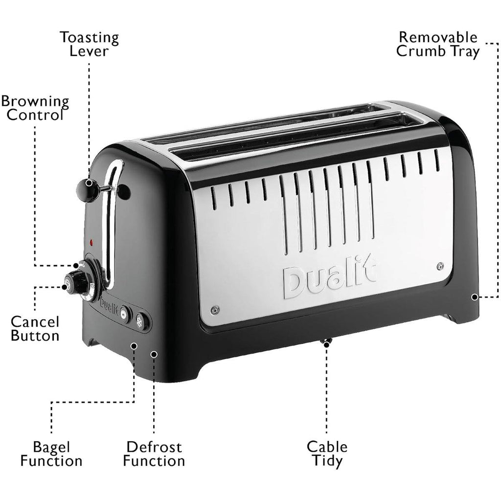 Dualit Lite 2 Long Slot 4 Slice Toaster Black
