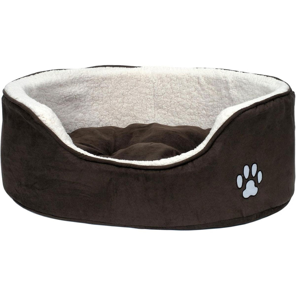 Petface Sams Luxury Faux Suede Oval Dog Bed Small Brown